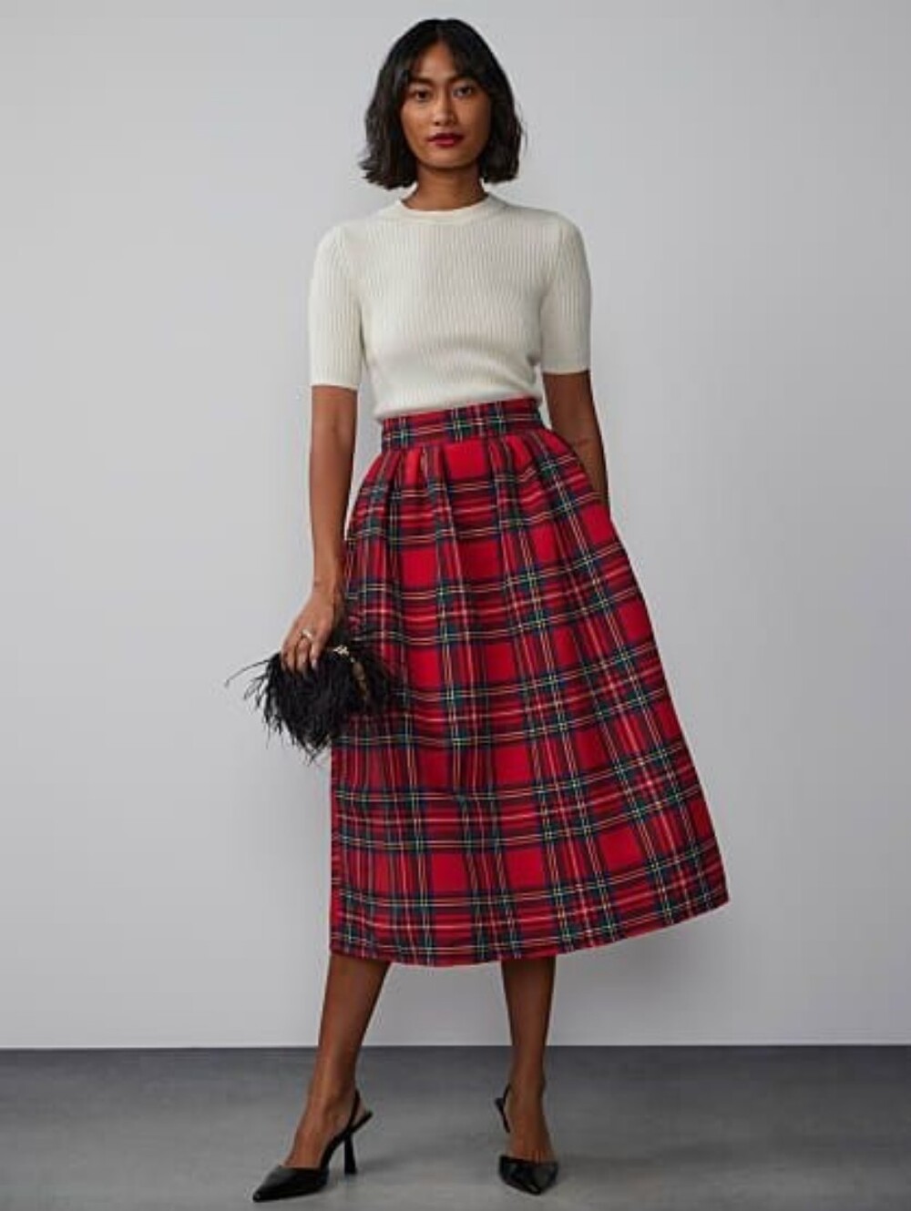 New York & Company Tartan Plaid Holiday Skirt Pockets • Size XL A-Line NWT